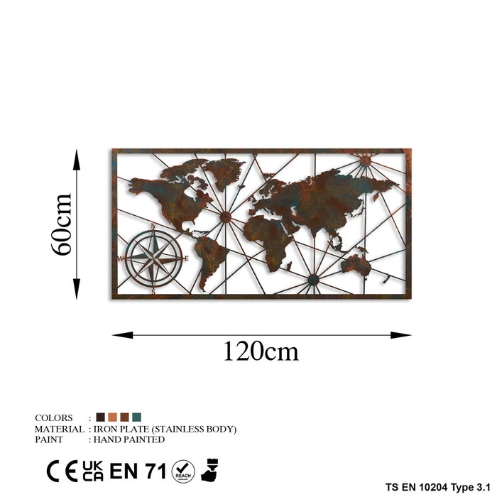 Wallity World Map Large - 2 Escultura de Pared de Metal Multicolor